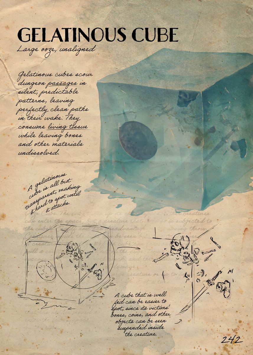'Gelatinous Cube Note' Poster, picture, metal print, paint by Dungeons