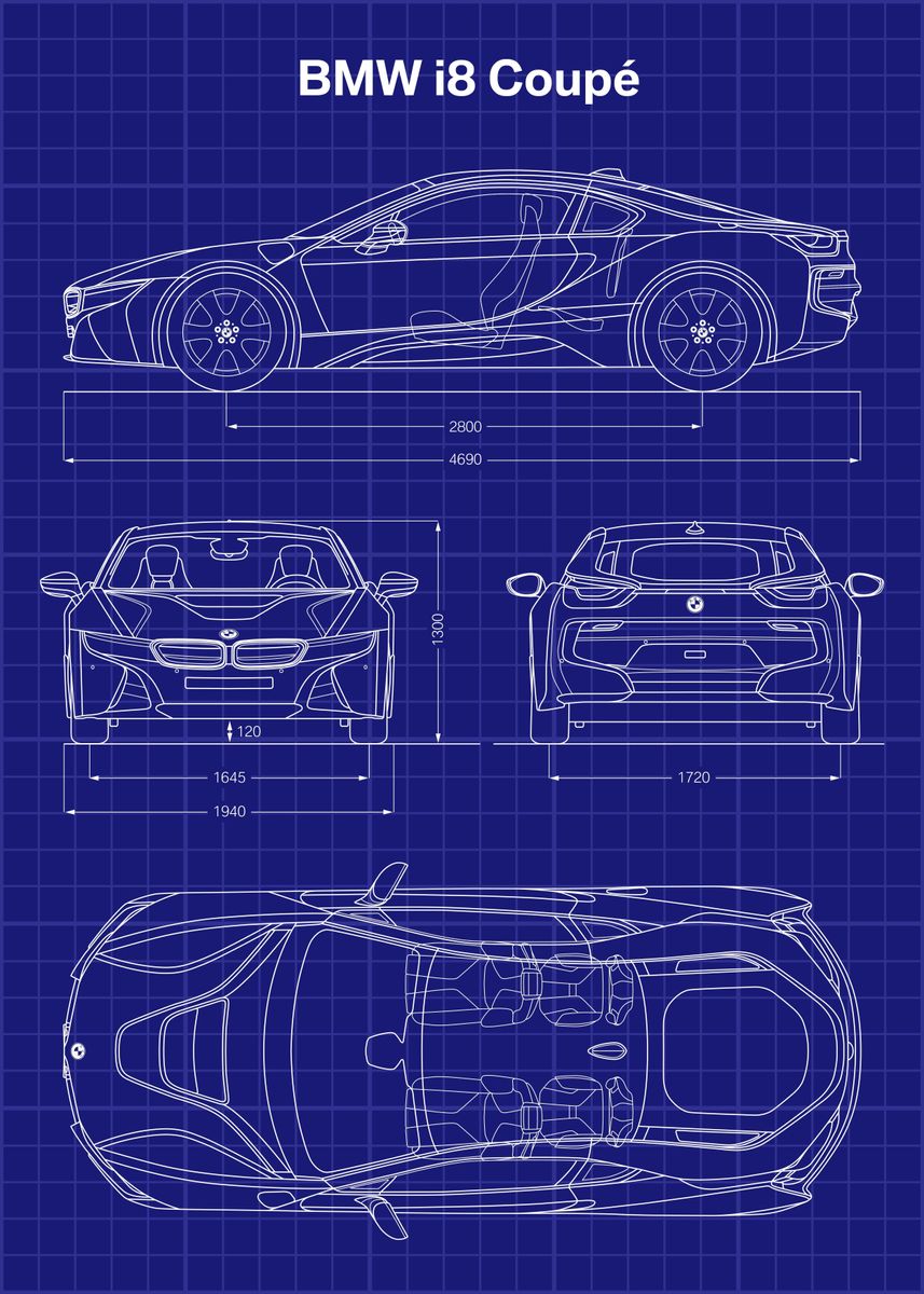 'BMW i8 Coupe Car Blueprint' Poster, picture, metal print, paint by Sam ...