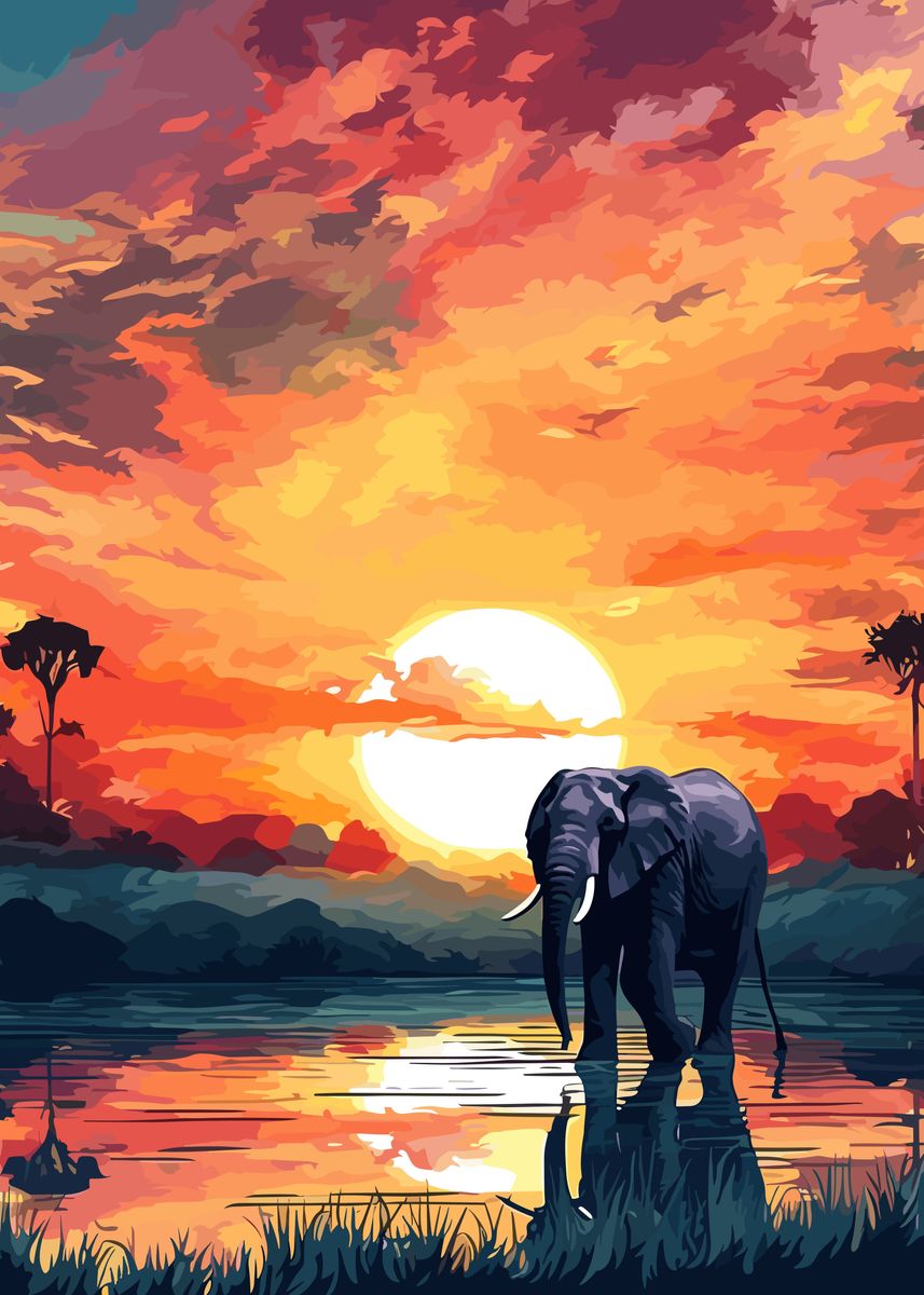 elephants-africa-sunset-poster-picture-metal-print-paint-by-ardyce