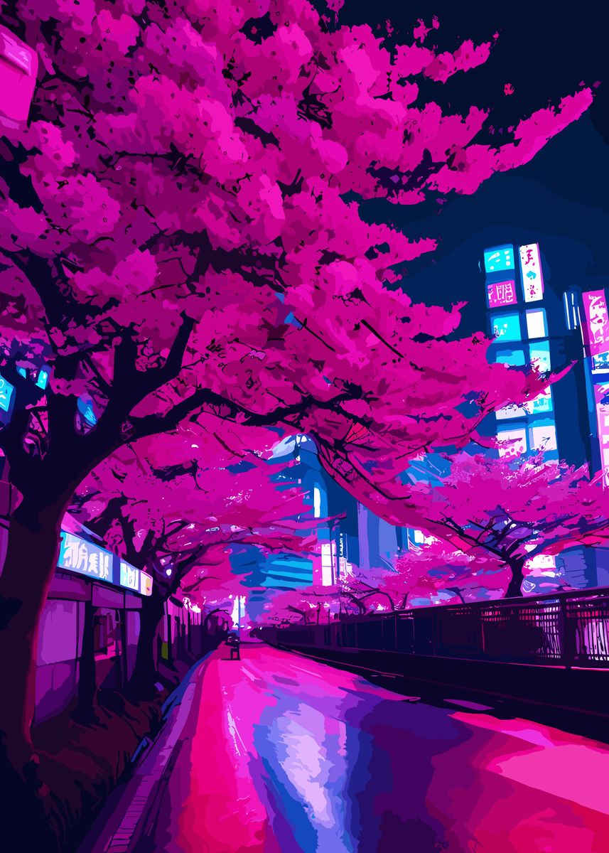 'Tokyo Neon Cherry Blossom' Poster, picture, metal print, paint by Art ...