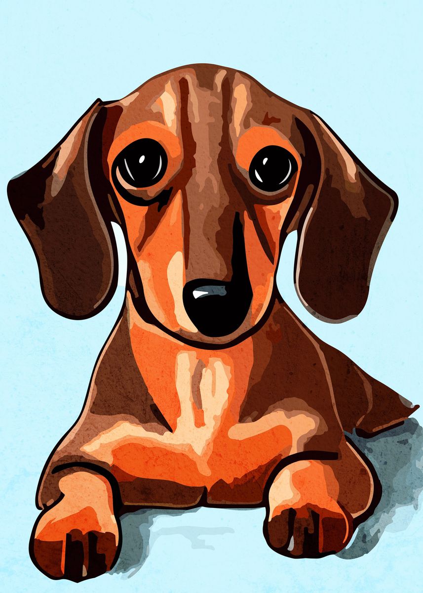 'Cute Sausage Dog Doxie Art' Poster, picture, metal print, paint by