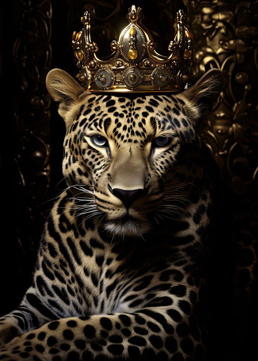 'King Leopard Black Gold' Poster, picture, metal print, paint by Zake ...
