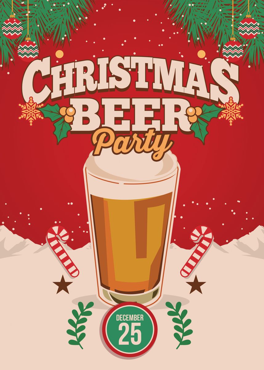 ‘Christmas Beer Party’ Poster, picture, metal print, paint by XandYart