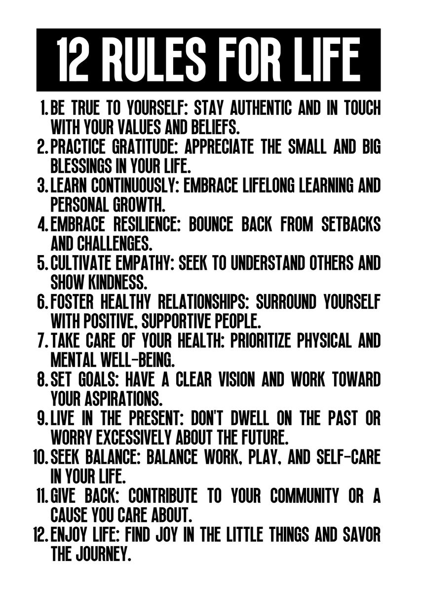 '12 Rules For Life' Poster, picture, metal print, paint by Wezt Studio ...