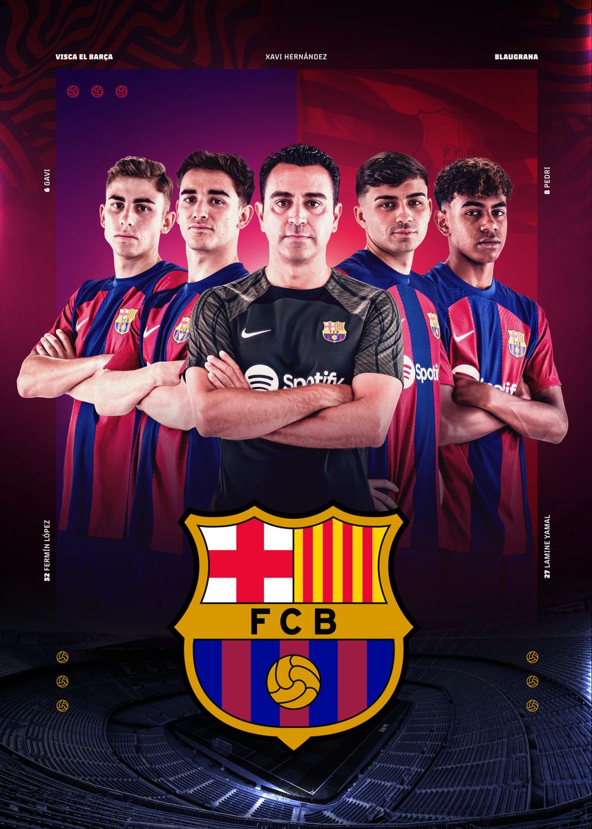 'Xavi squad 2024' Poster, picture, metal print, paint by Barça | Displate