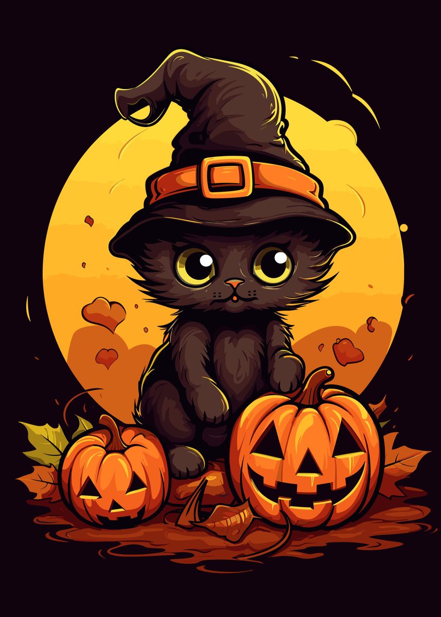 'Cute Halloween Cat' Poster, picture, metal print, paint by Dolores ...