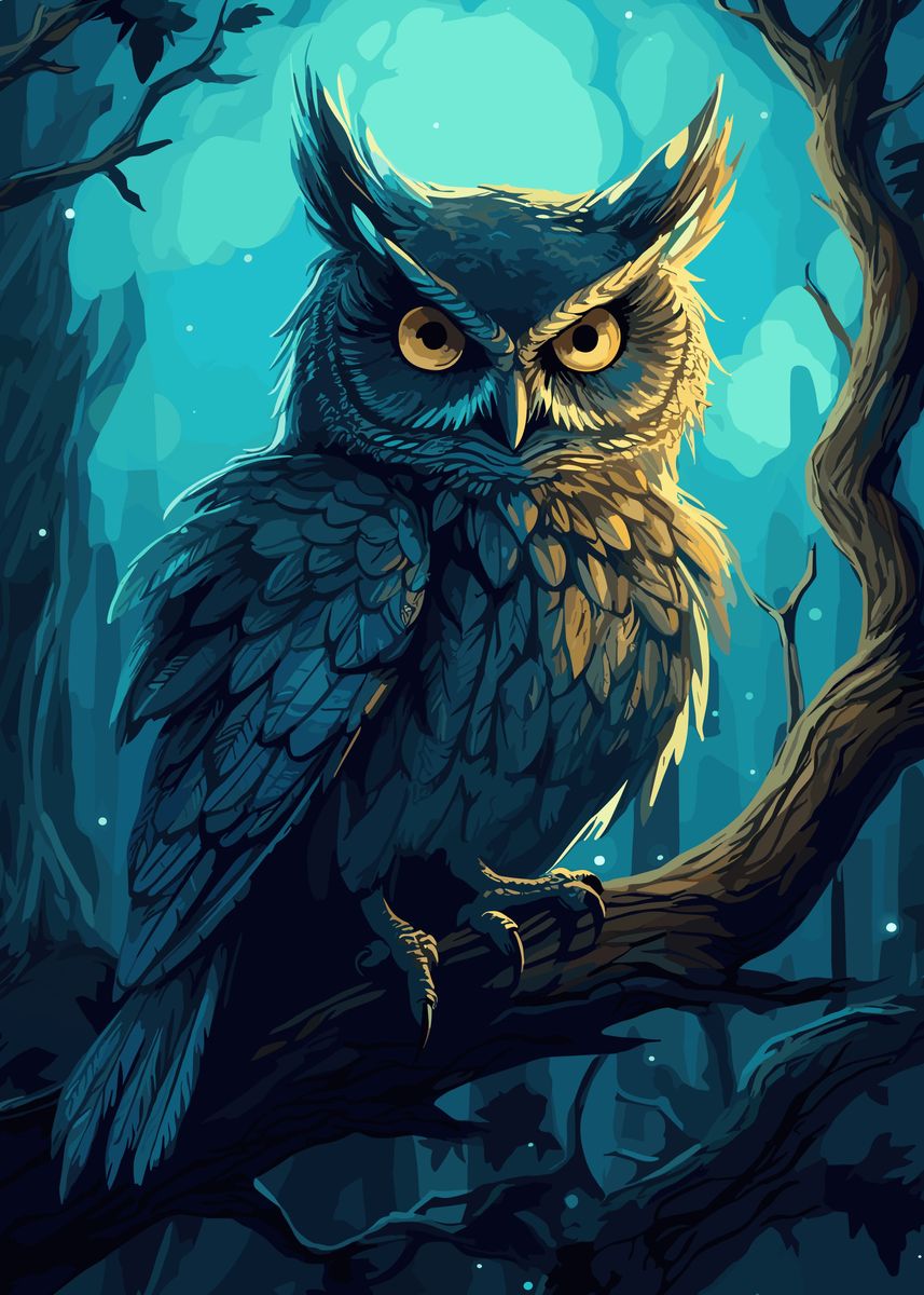 owl-night-poster-picture-metal-print-paint-by-ardyce-behn-displate