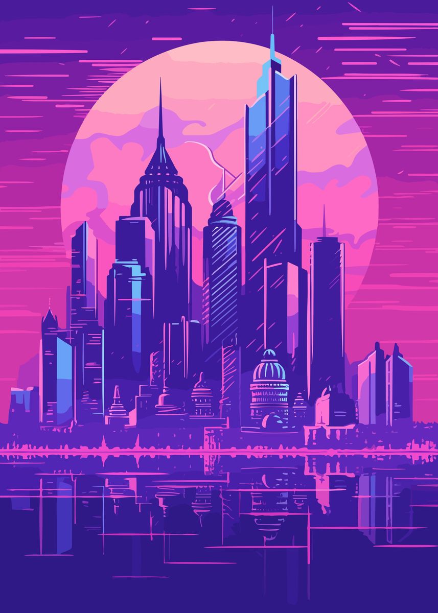 'City Synthwave Retro' Poster by Oliver Qo | Displate