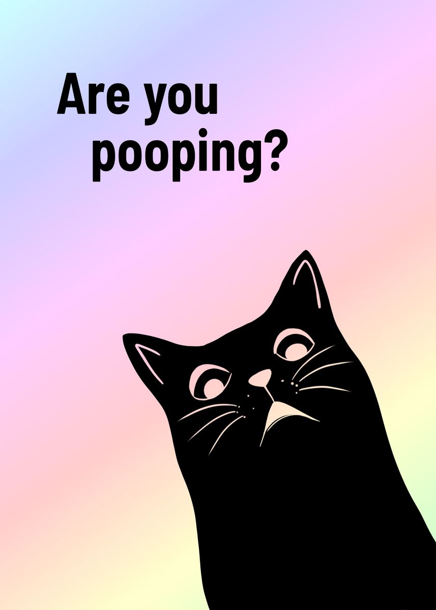 Black Cat Are You Pooping ' Poster, picture, metal print, paint by P U F F  Y