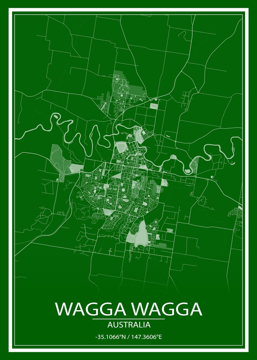 'Wagga Wagga AUS Green Map' Poster, picture, metal print, paint by Wall