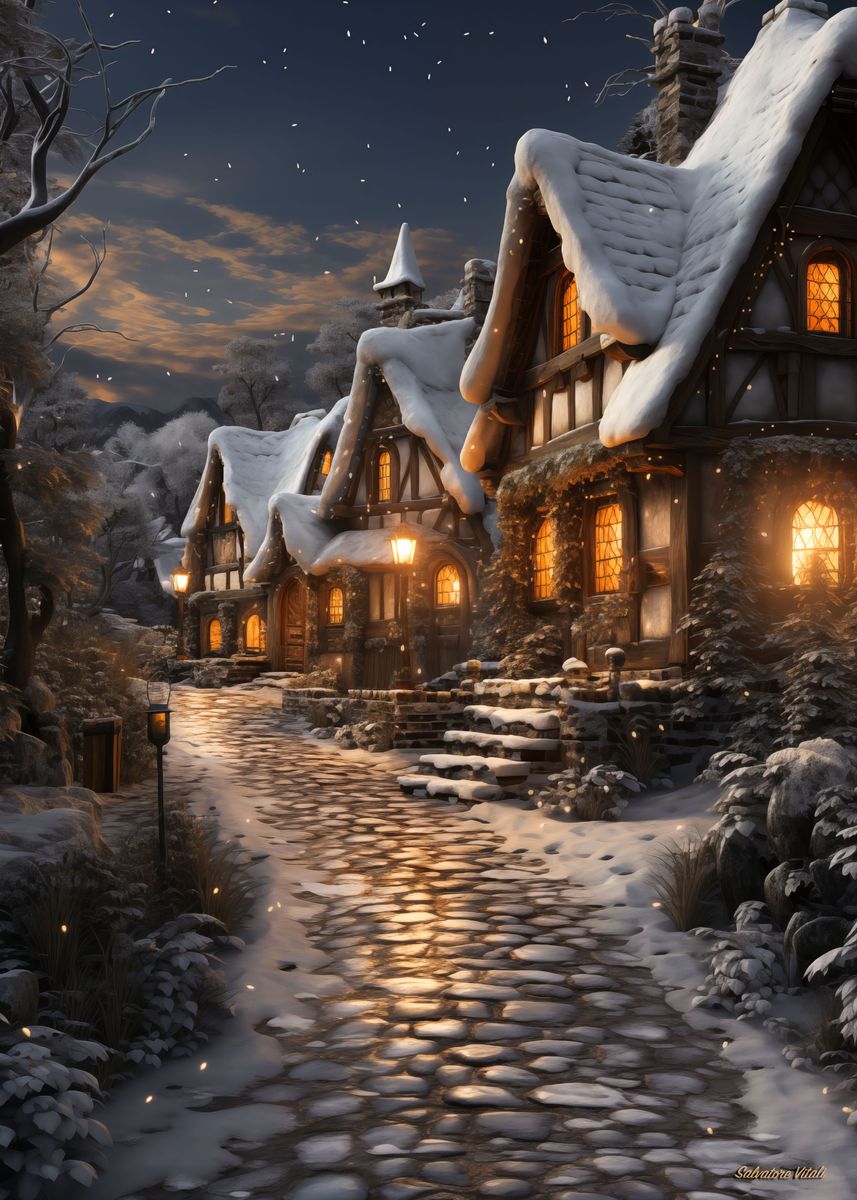 'Winter Cottage Magic' Poster, picture, metal print, paint by Salvatore ...