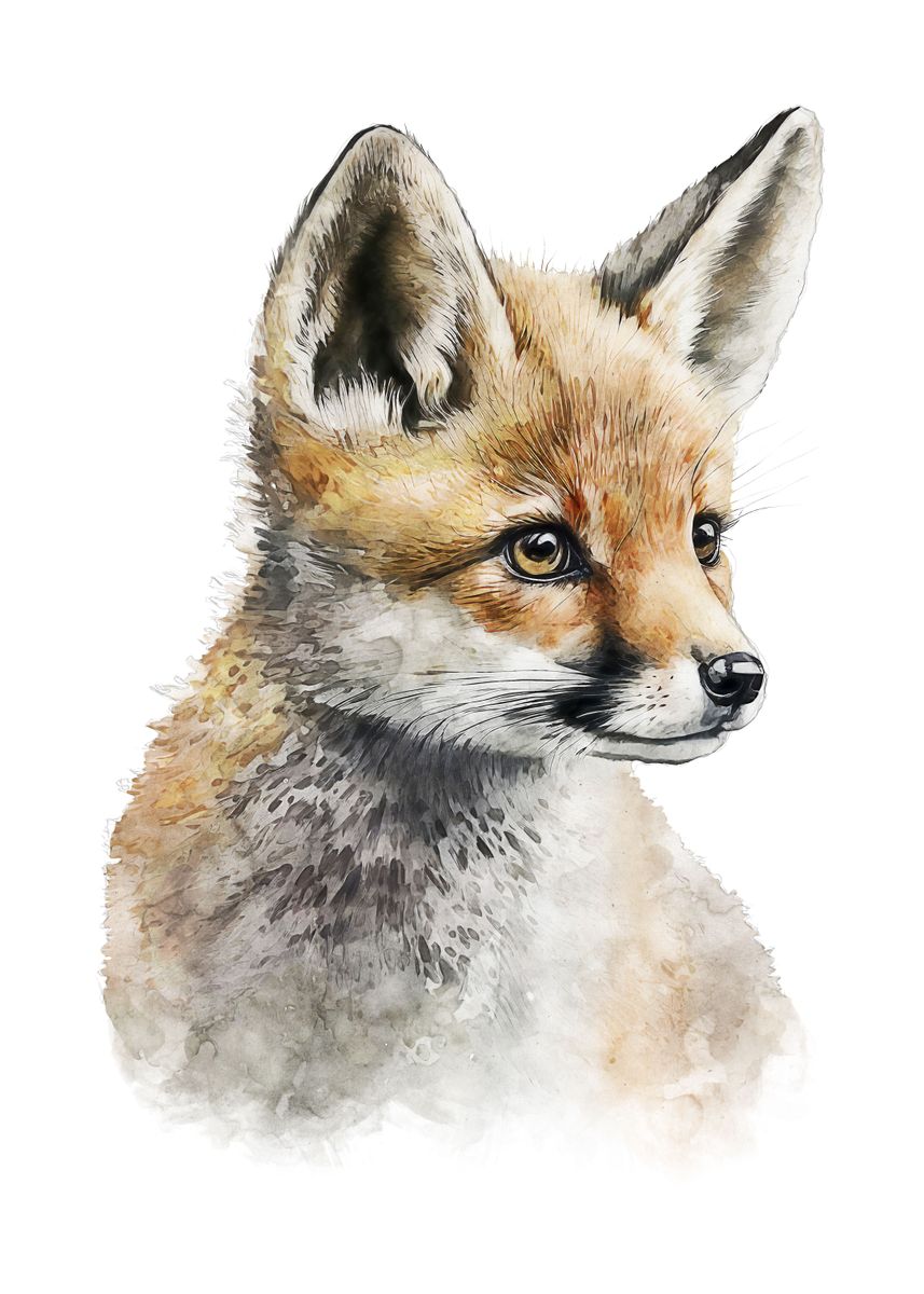 'Baby Fox Watercolor Art' Poster, picture, metal print, paint by