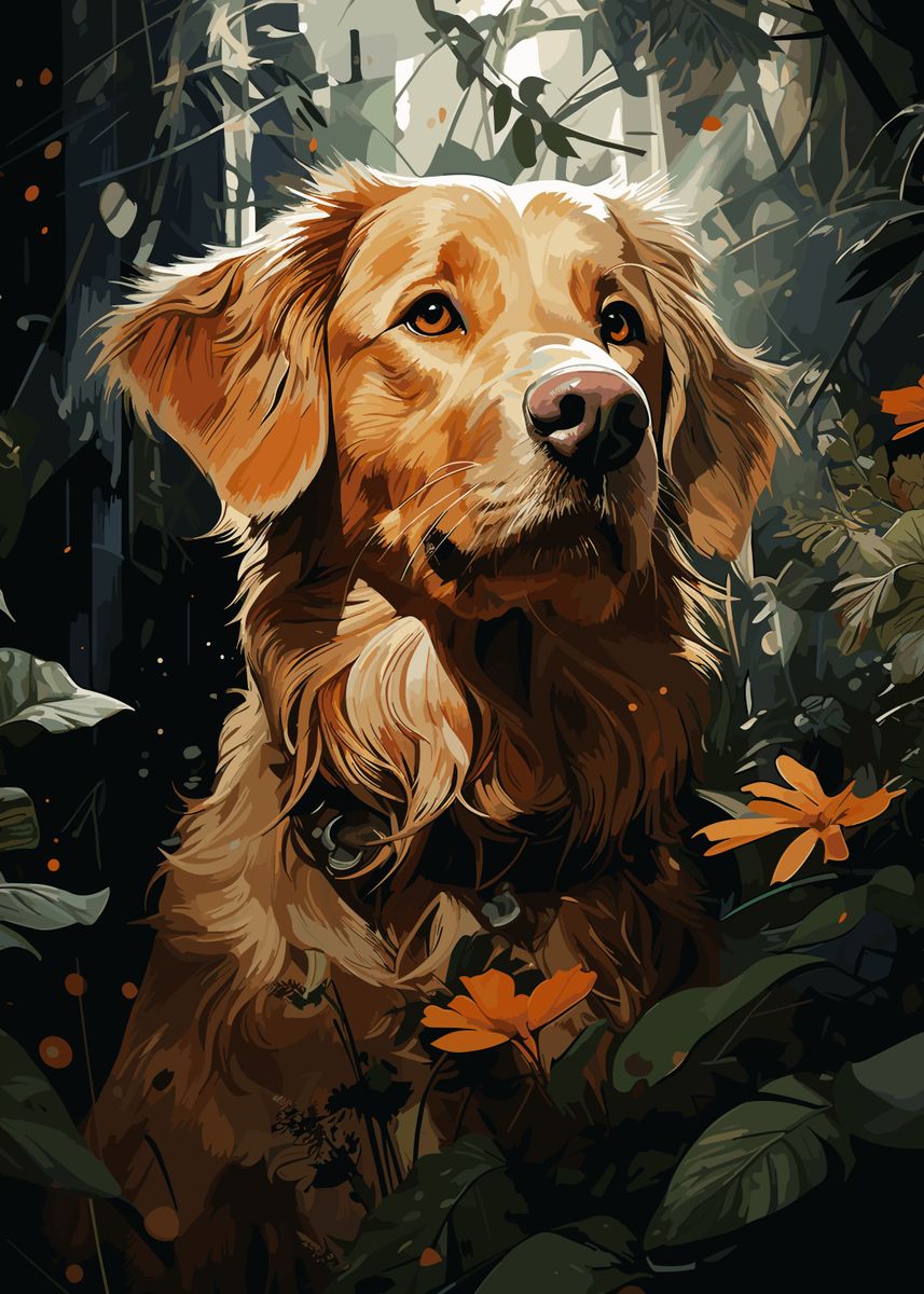 'Golden dog portrait' Poster by Mounier Wanjak Displate