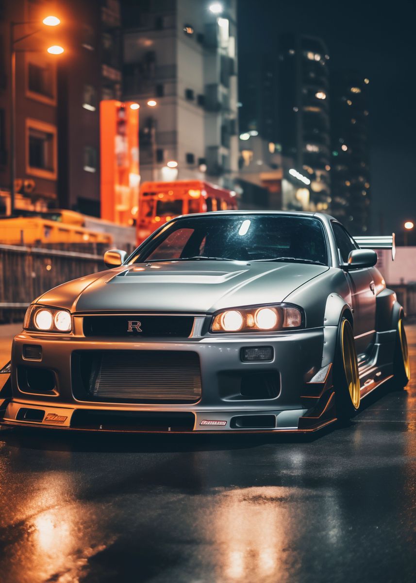 'Nissan Skyline in Tokyo' Poster, picture, metal print, paint by AI Art ...