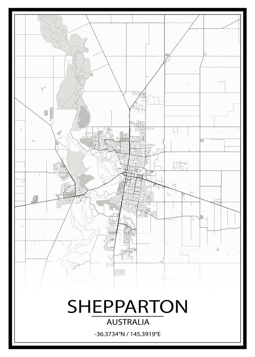'Shepparton AUS White Map' Poster, picture, metal print, paint by Wall