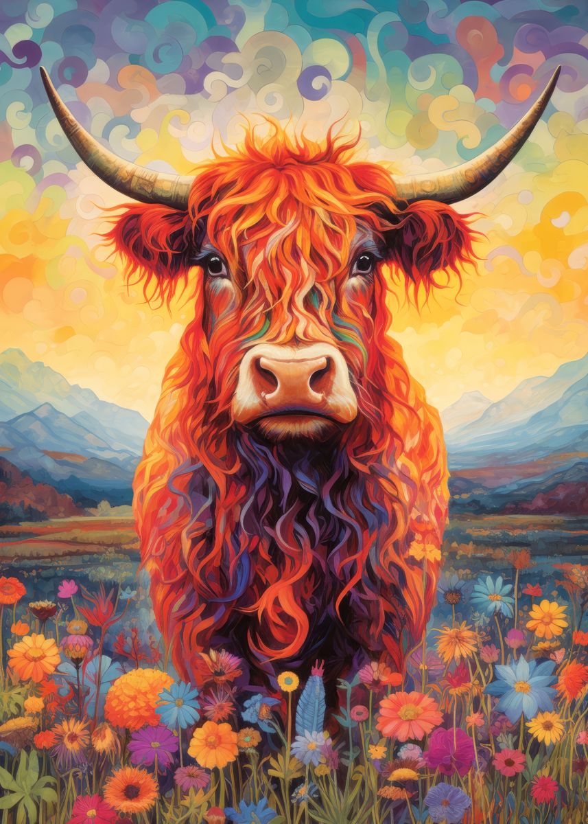 'Floral Highland Cow' Poster, picture, metal print, paint by Craig ...