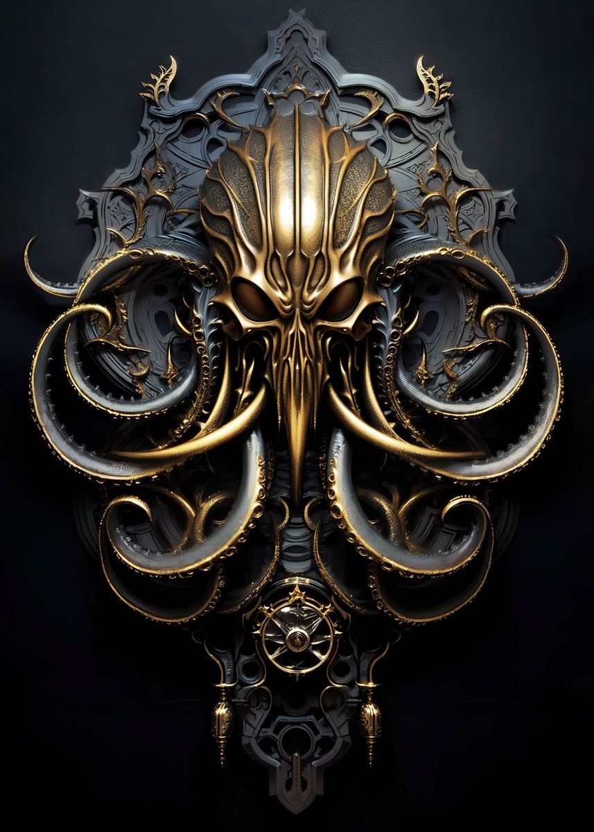 'Golden Sea Kraken Monarch' Poster, picture, metal print, paint by ...