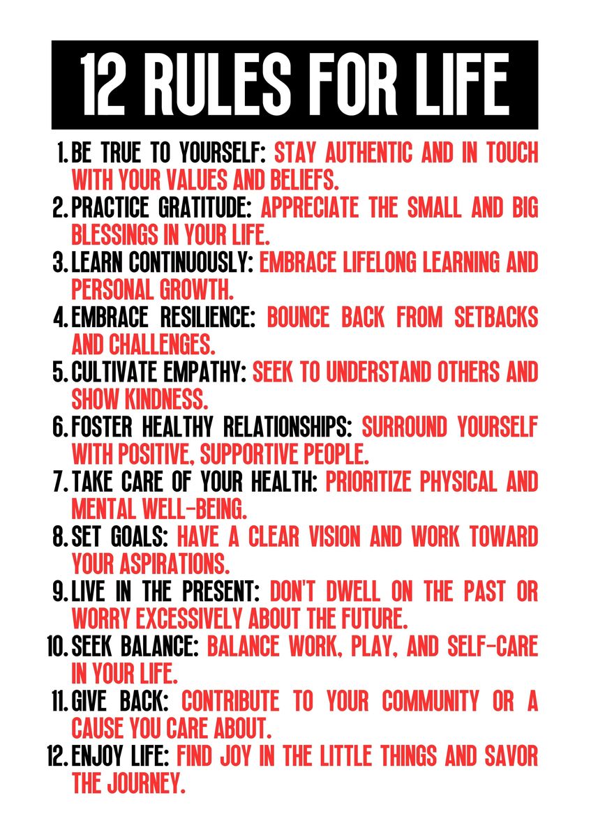  12 rules for life poster picture metal print paint by wezt studio