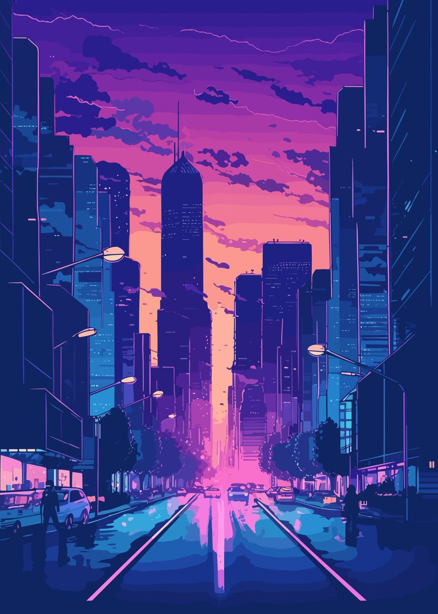 'City Synthwave Retro' Poster by Oliver Qo | Displate