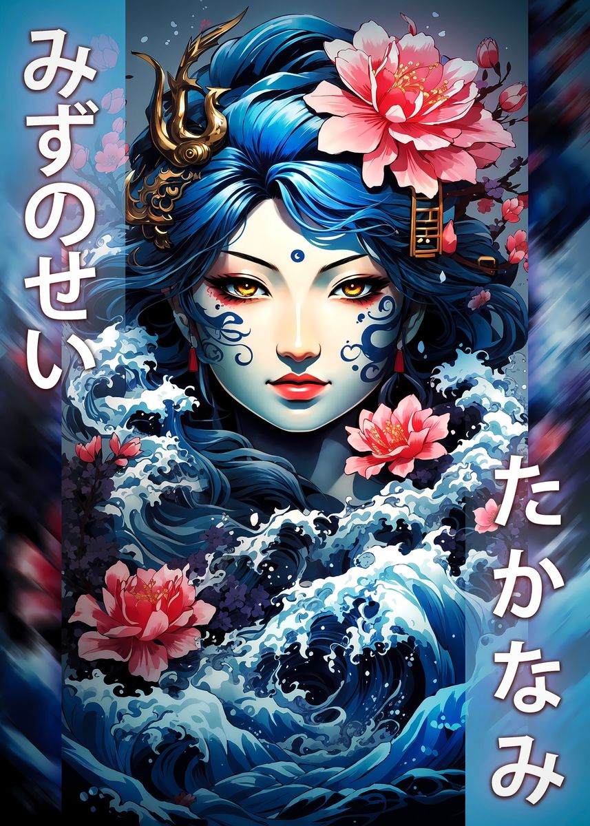 ' Japanese Water Spirit' Poster, picture, metal print, paint by Atanas