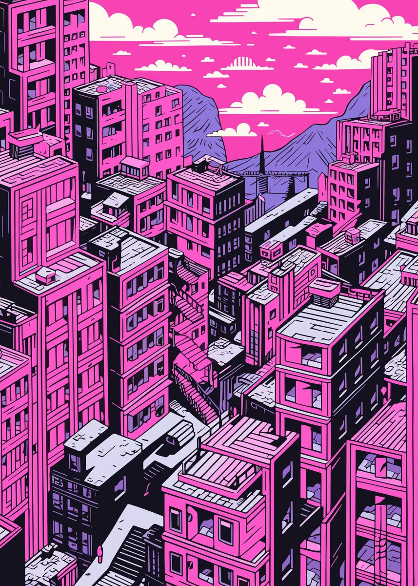 'Lofi Pink Retro' Poster, picture, metal print, paint by Ray Mason ...