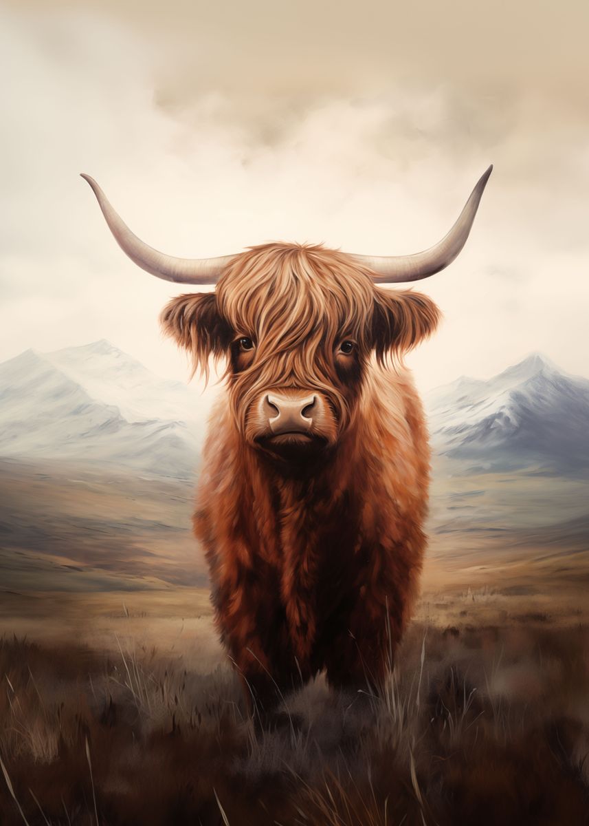 'Vintage Highland Cow Art' Poster, picture, metal print, paint by ...