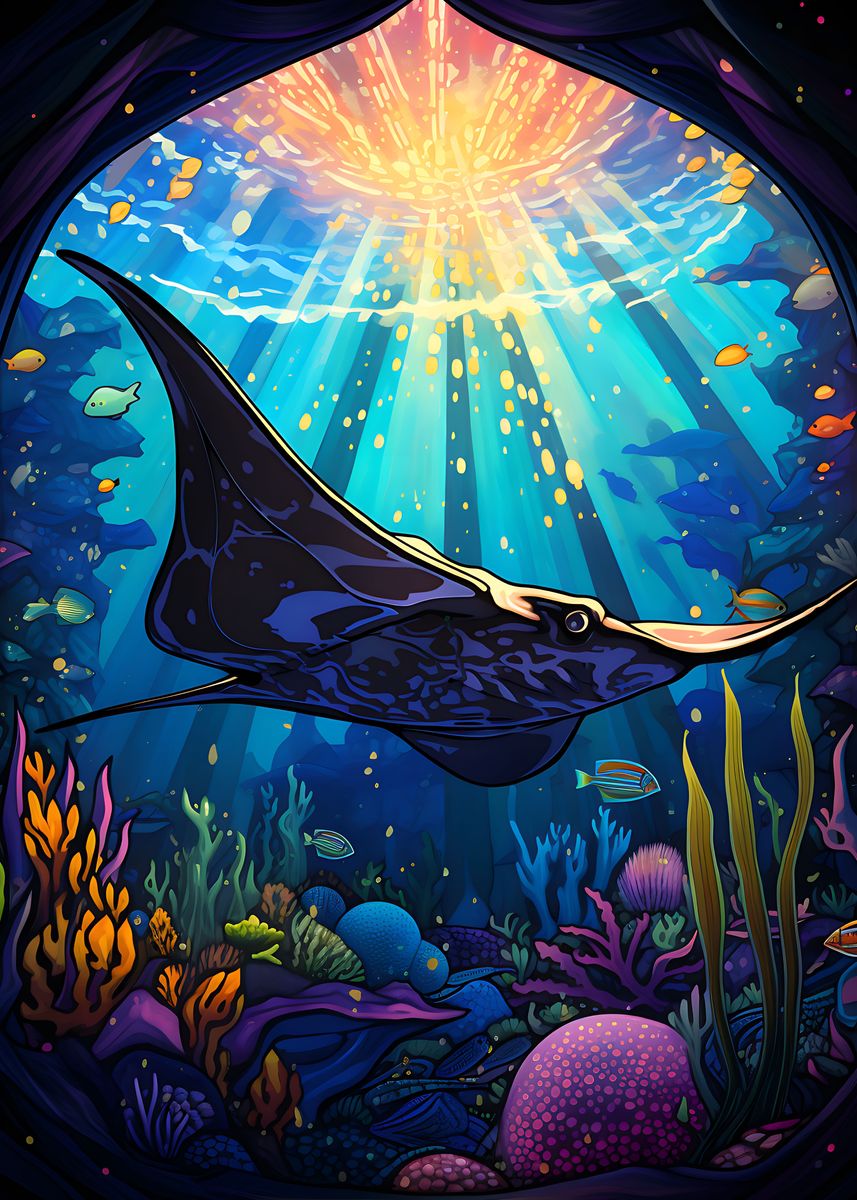 Iridescent Blue Manta discount Ray Stained Glass