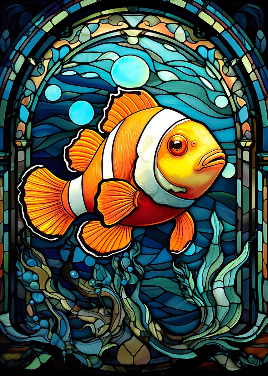 'Clownfish Stained Glass' Poster, picture, metal print, paint by Dennex ...