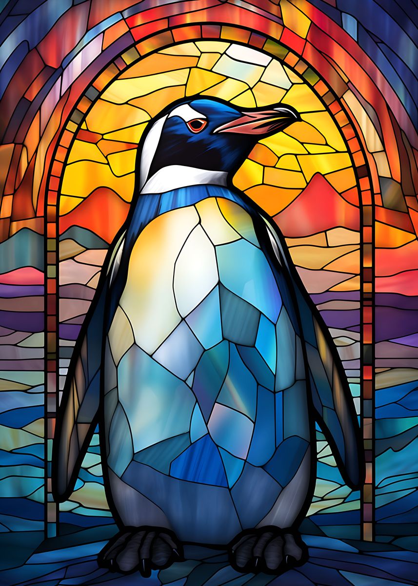 ‘Penguin Stained Glass’ Poster, picture, metal print, paint by Dennex