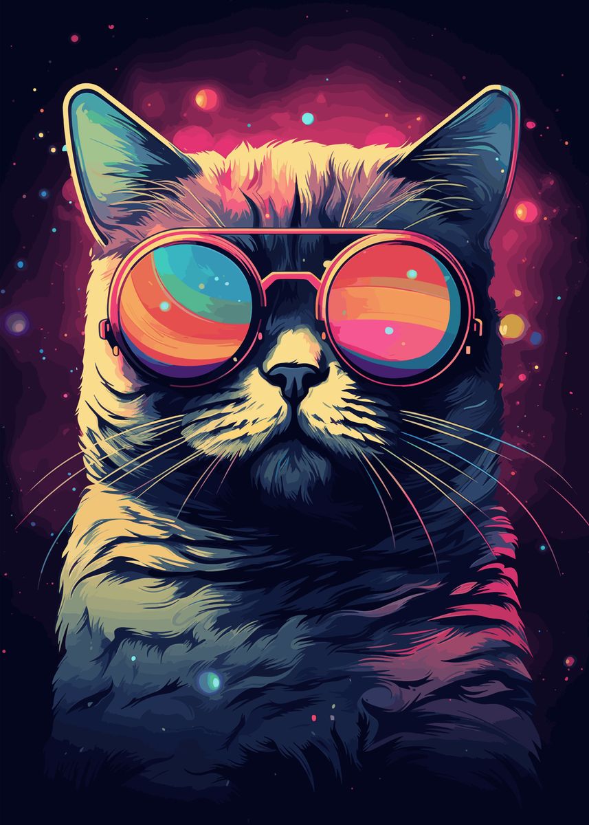 'Cosmic Cat' Poster, picture, metal print, paint by SuperNova | Displate