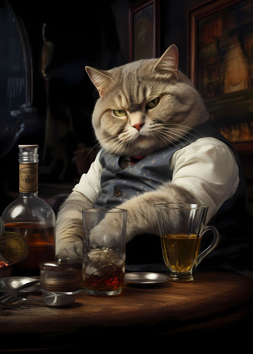 'Fat Cat Beer Pub Bar Drink' Poster, picture, metal print, paint by ...