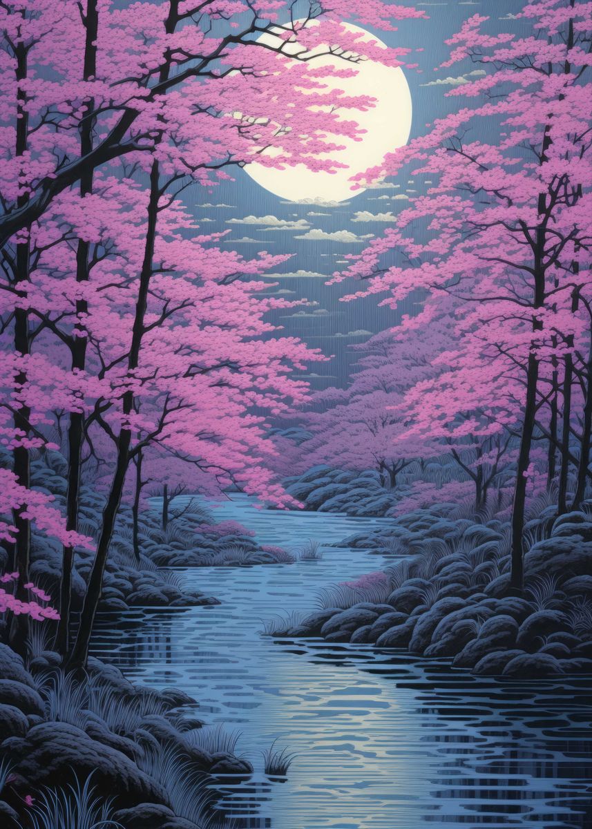 'night Japanese Painting' Poster, Picture, Metal Print, Paint By Mason 