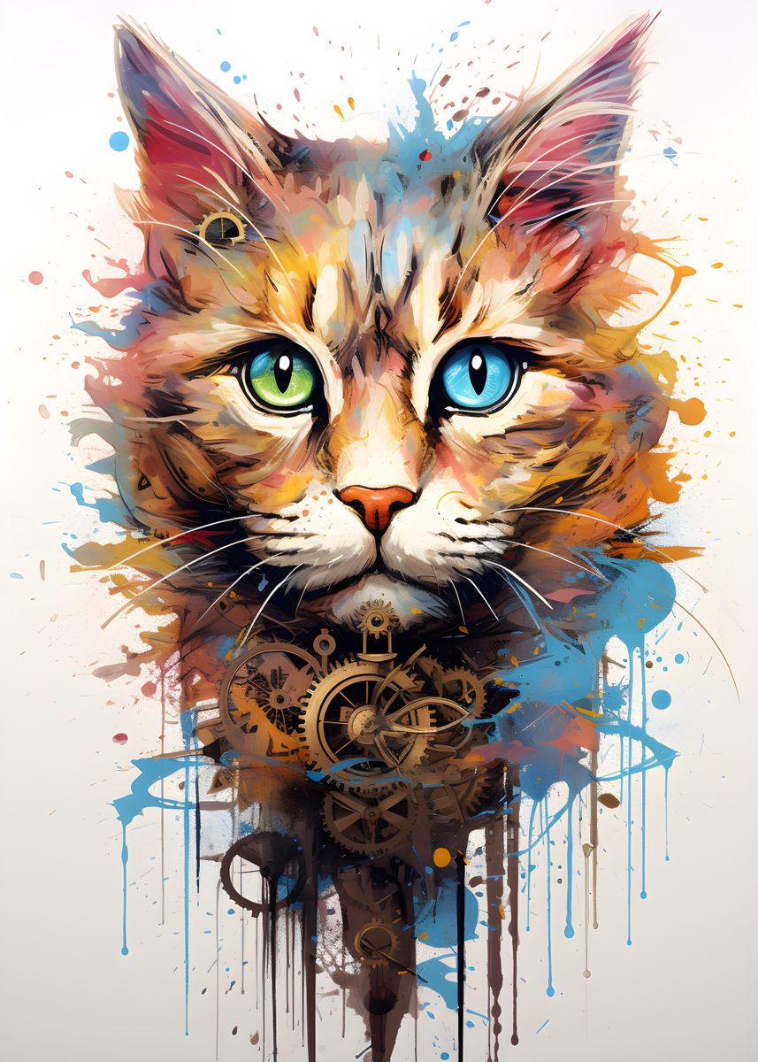 'Cyborg Machine Cat' Poster, picture, metal print, paint by Chris Nolan ...