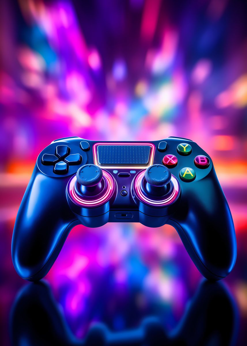 Abstract Neon Game Controller art Gamer poster 6 Digital Download Print