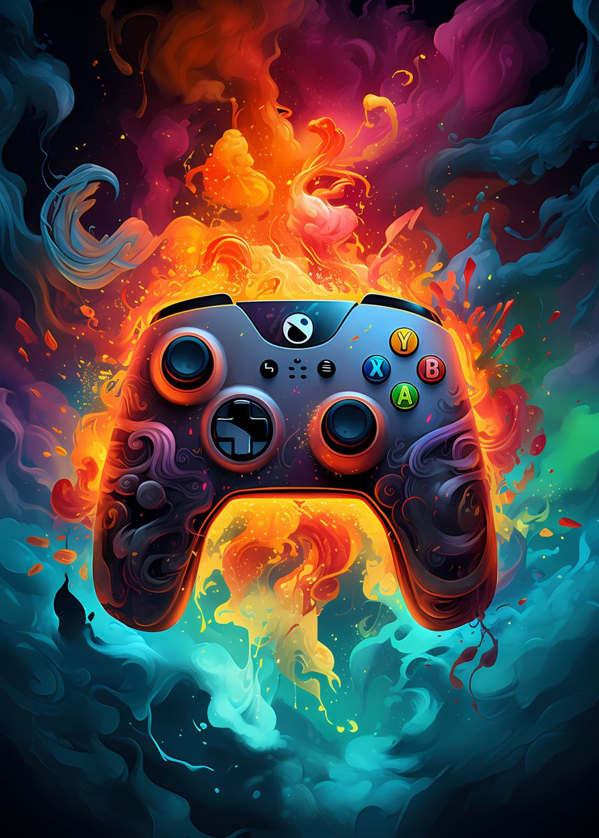 Abstract Neon Game Controller art Gamer poster 6 Digital Download Print