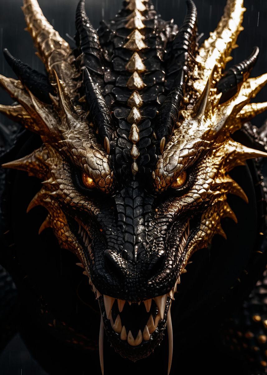 'black and gold dragon' Poster, picture, metal print, paint by mk ...