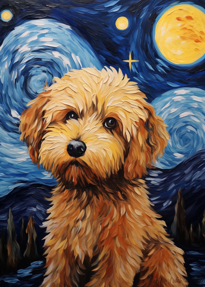 'Cockapoo Starry Night Dog' Poster, picture, metal print, paint by ...