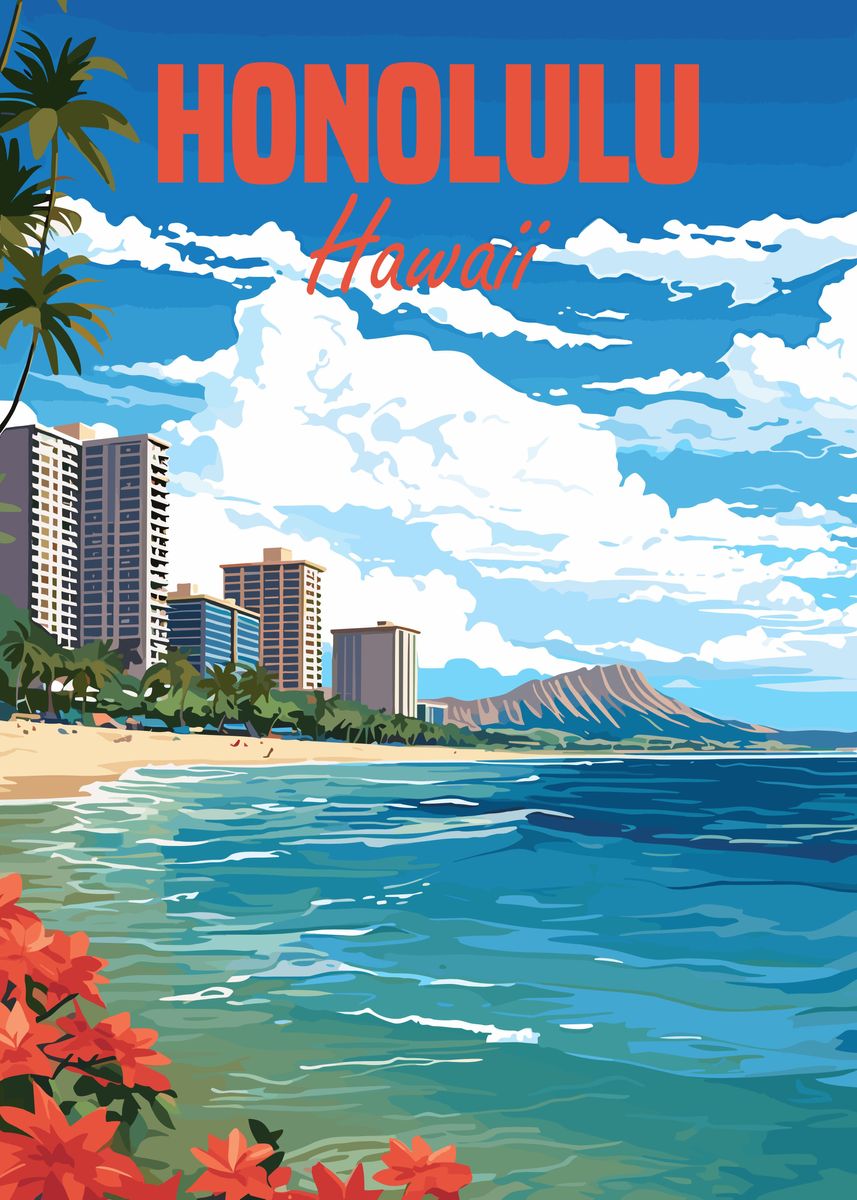 'Honolulu Hawaii' Poster, picture, metal print, paint by Mesh | Displate