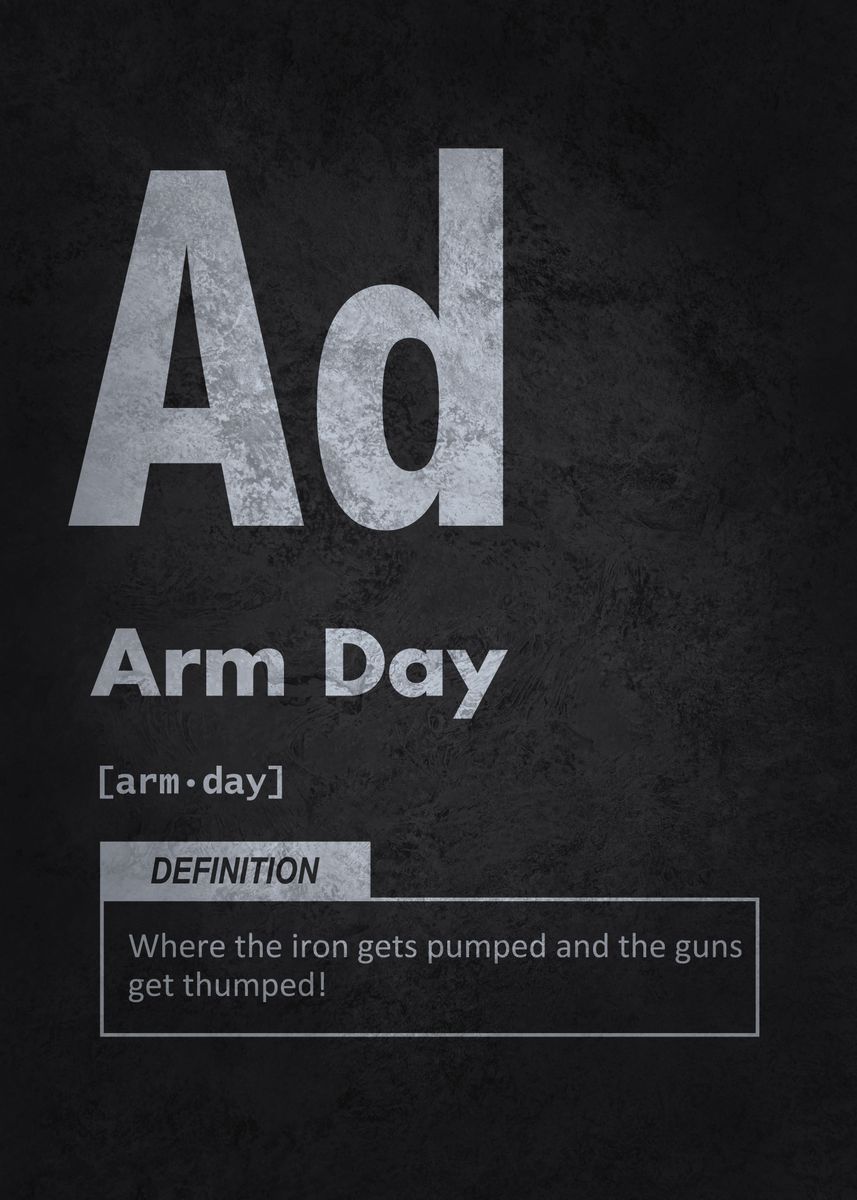 'Arm Day Funny Gym Humor' Poster, picture, metal print, paint by CHAN Displate
