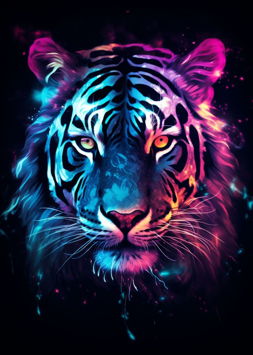 'Neon Tiger Nebulae' Poster, picture, metal print, paint by Frank ...