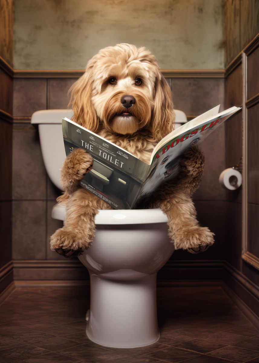 'Cockapoo on the Toilet' Poster, picture, metal print, paint by Craig