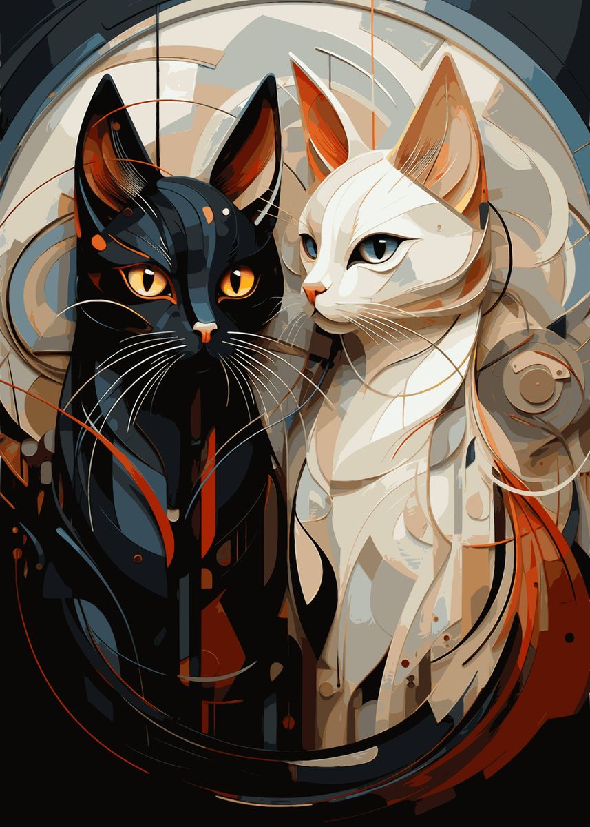 'Abstract Cats Harmony' Poster, picture, metal print, paint by Psycho ...