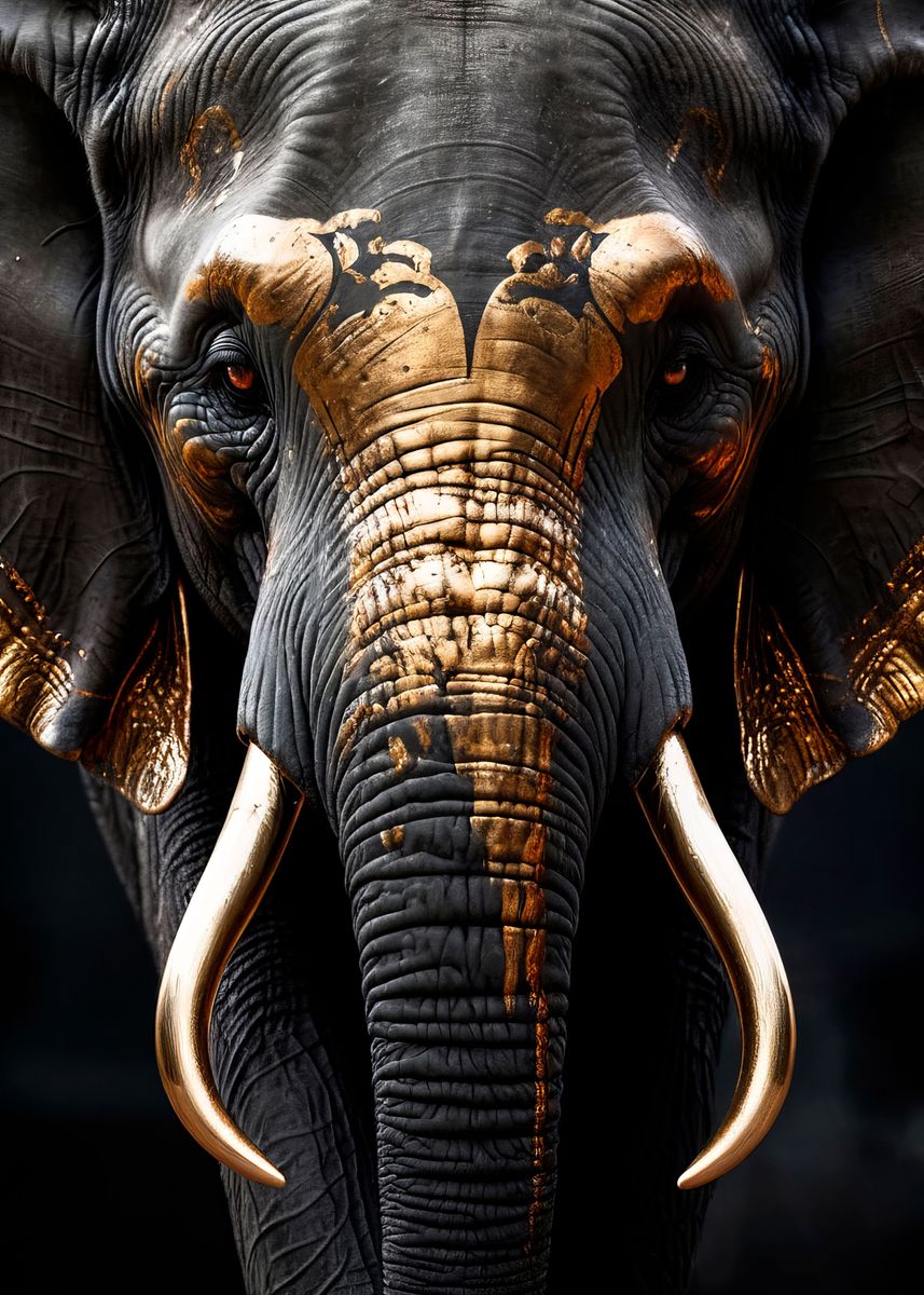 'black and gold Elephant ' Poster, picture, metal print, paint by