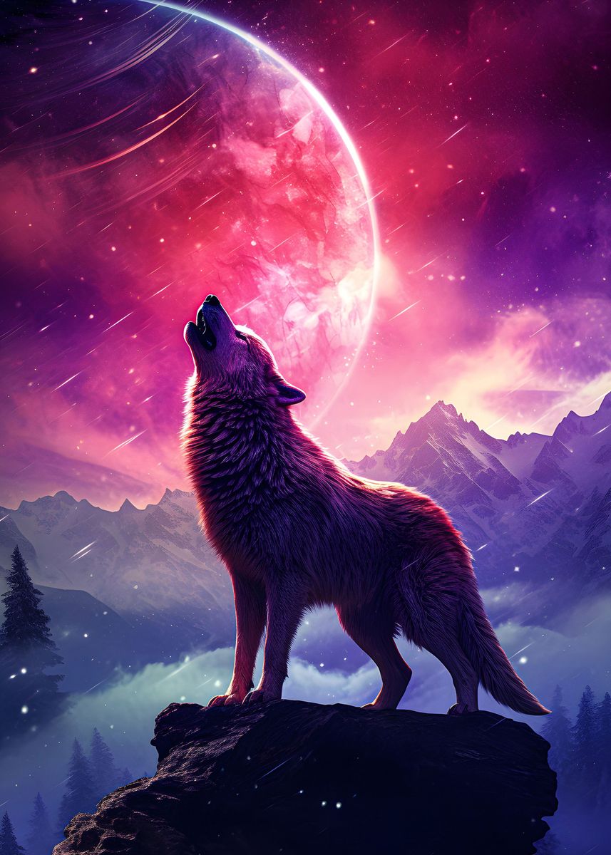 'Howling wolf Galaxy' Poster, picture, metal print, paint by Emma Art95 ...