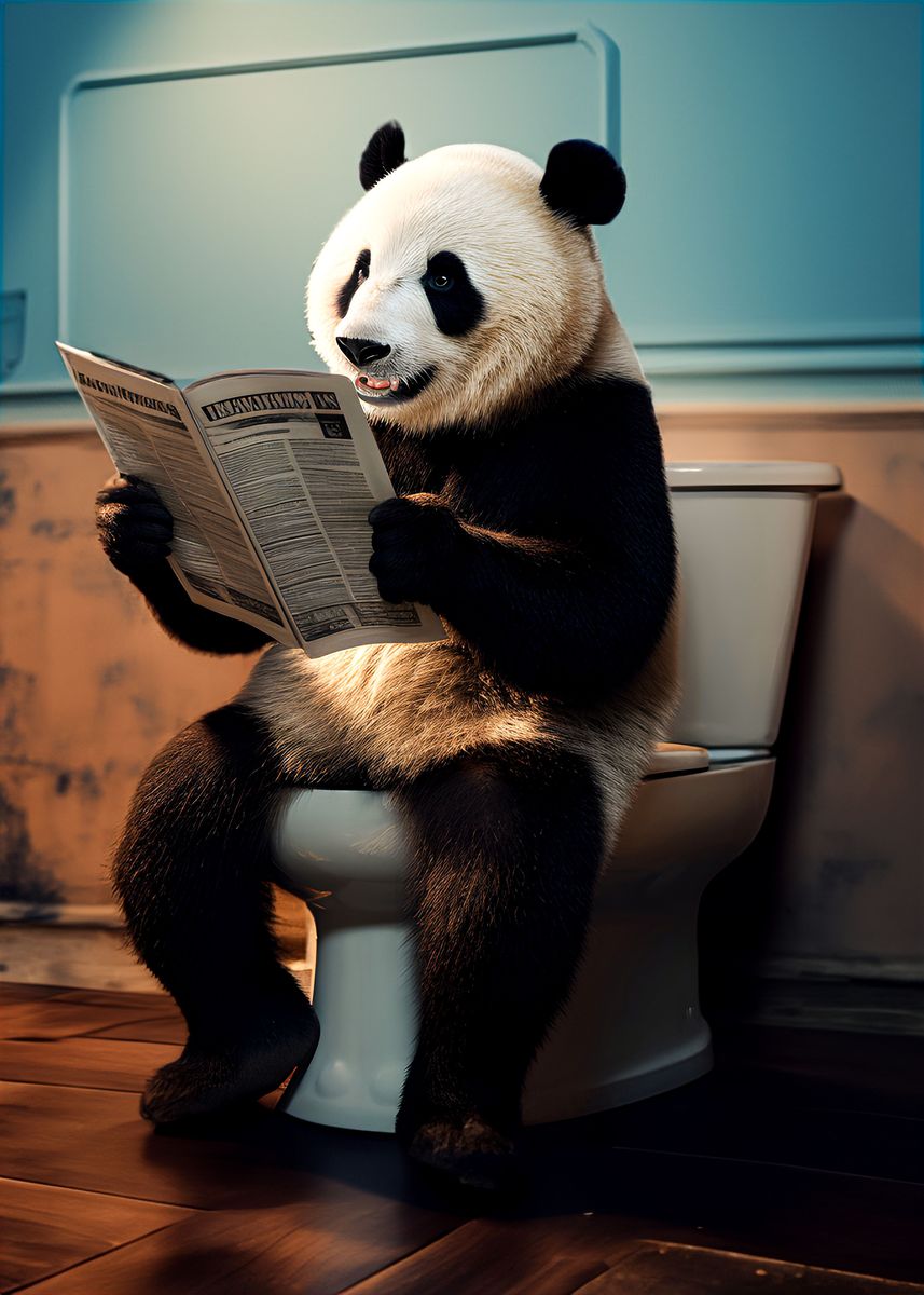 'Panda Toilet Newspaper' Poster, picture, metal print, paint by Danan ...