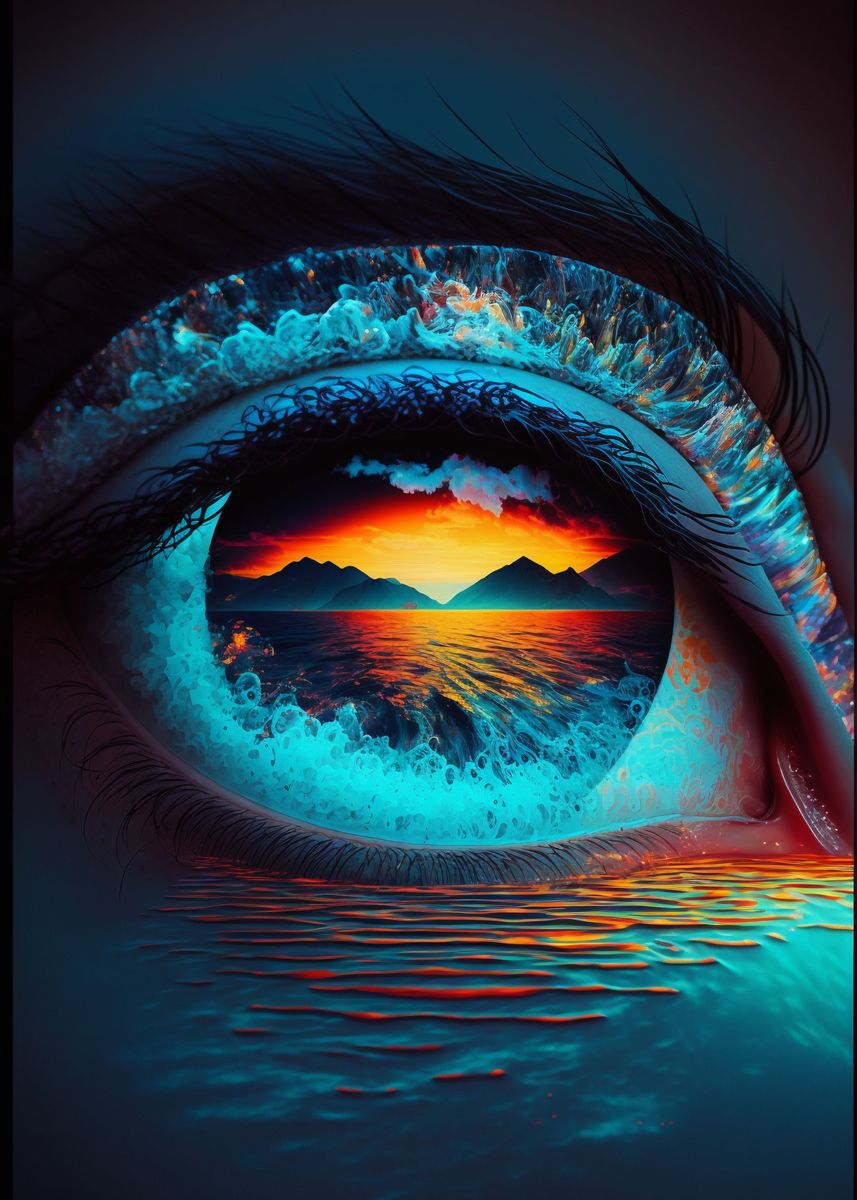 'Eye with Sea' Poster, picture, metal print, paint by Cybronauts | Displate
