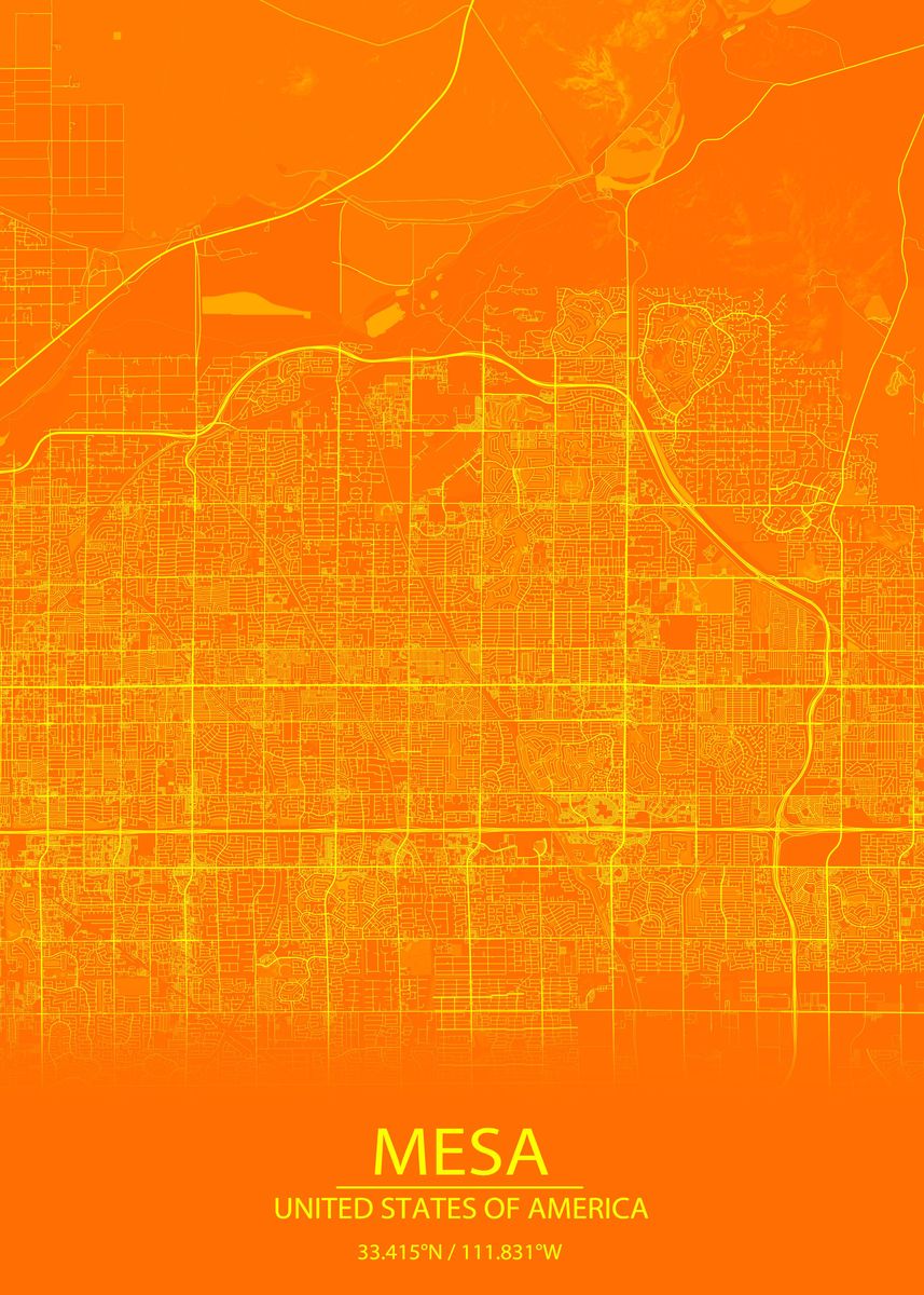 'Mesa Arizona Orange Map' Poster, picture, metal print, paint by Wall ...