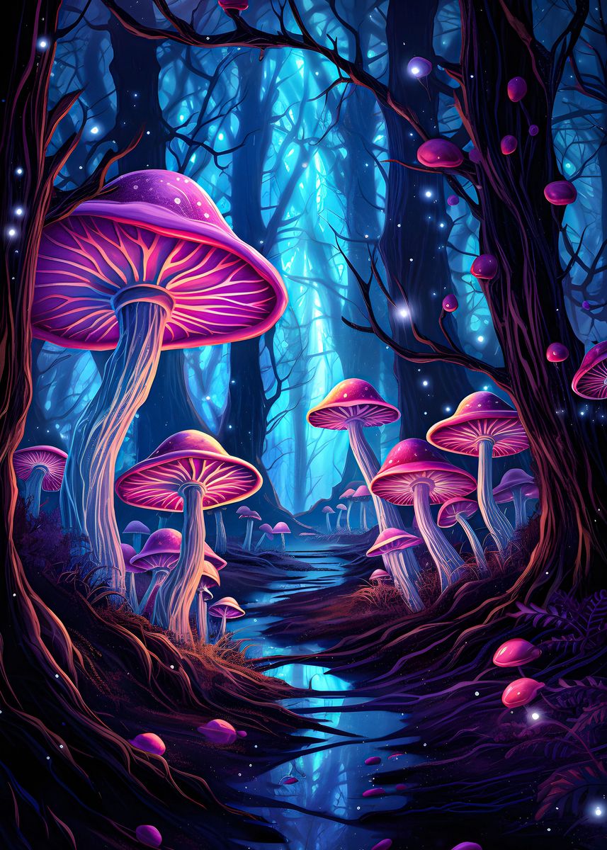 'magic Mushroom Forest' Poster, Picture, Metal Print, Paint By Emma 