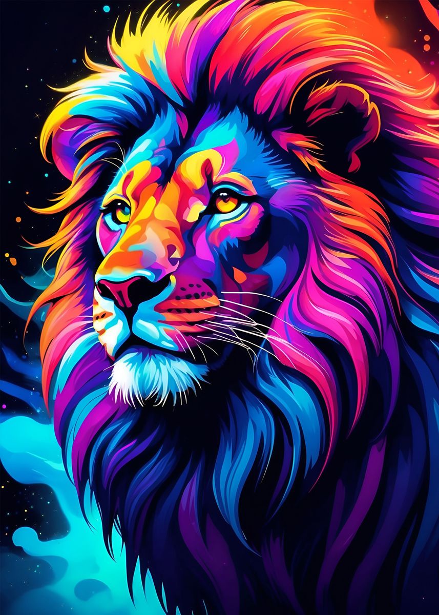 'Lion neon colors' Poster, picture, metal print, paint by Ady Nue ...