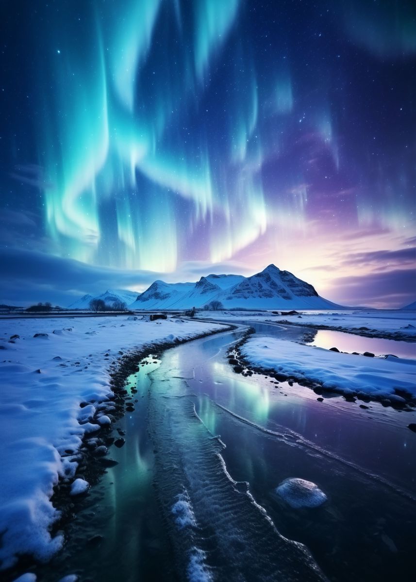 'Blue Northern Lights' Poster, picture, metal print, paint by ...